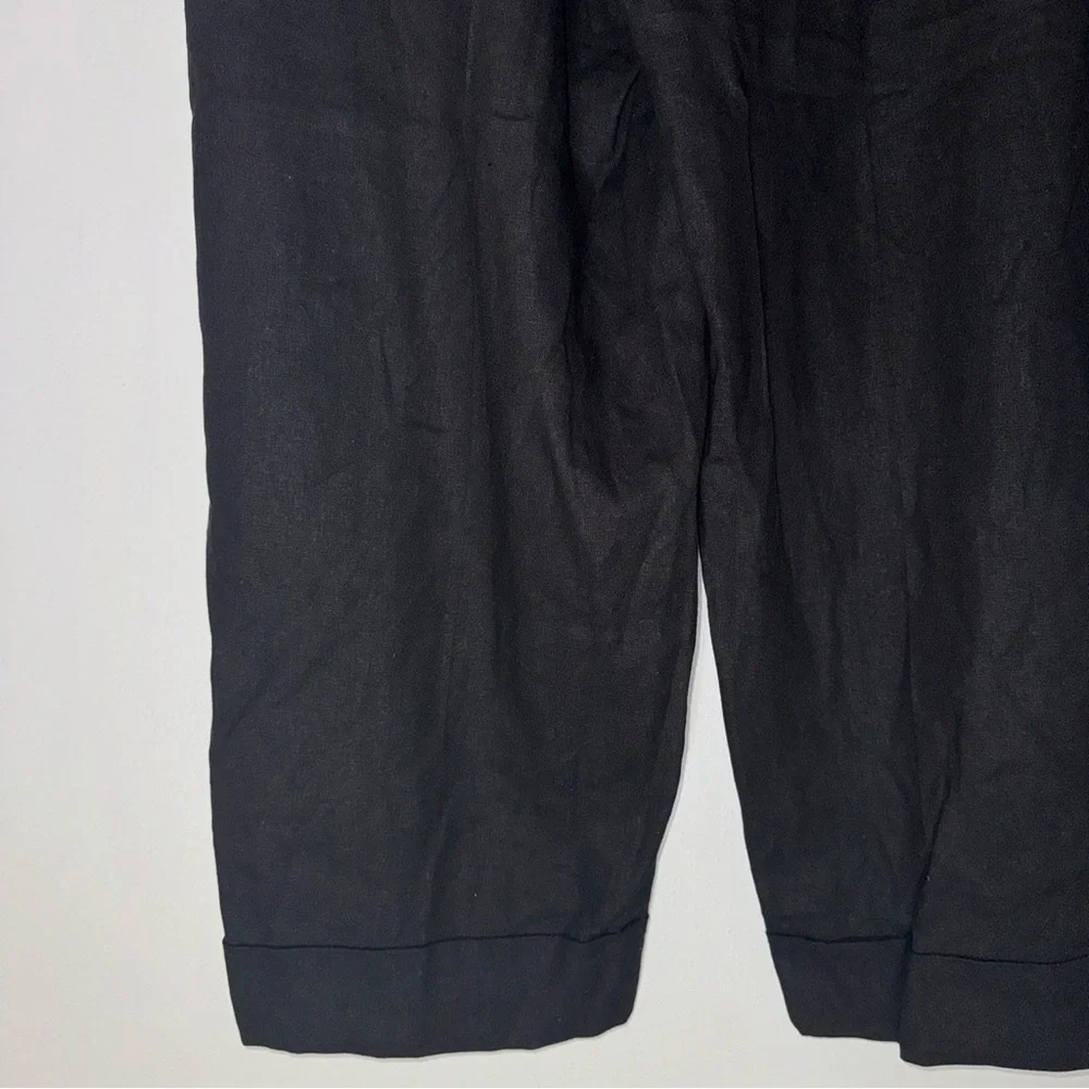 NWT‎ Zara Large Black Linen Blend Wide Leg Pants CP